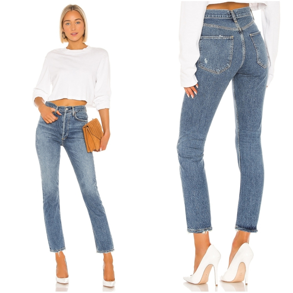 Agolde Riley High Rise Straight Leg Crop in Frequency 28